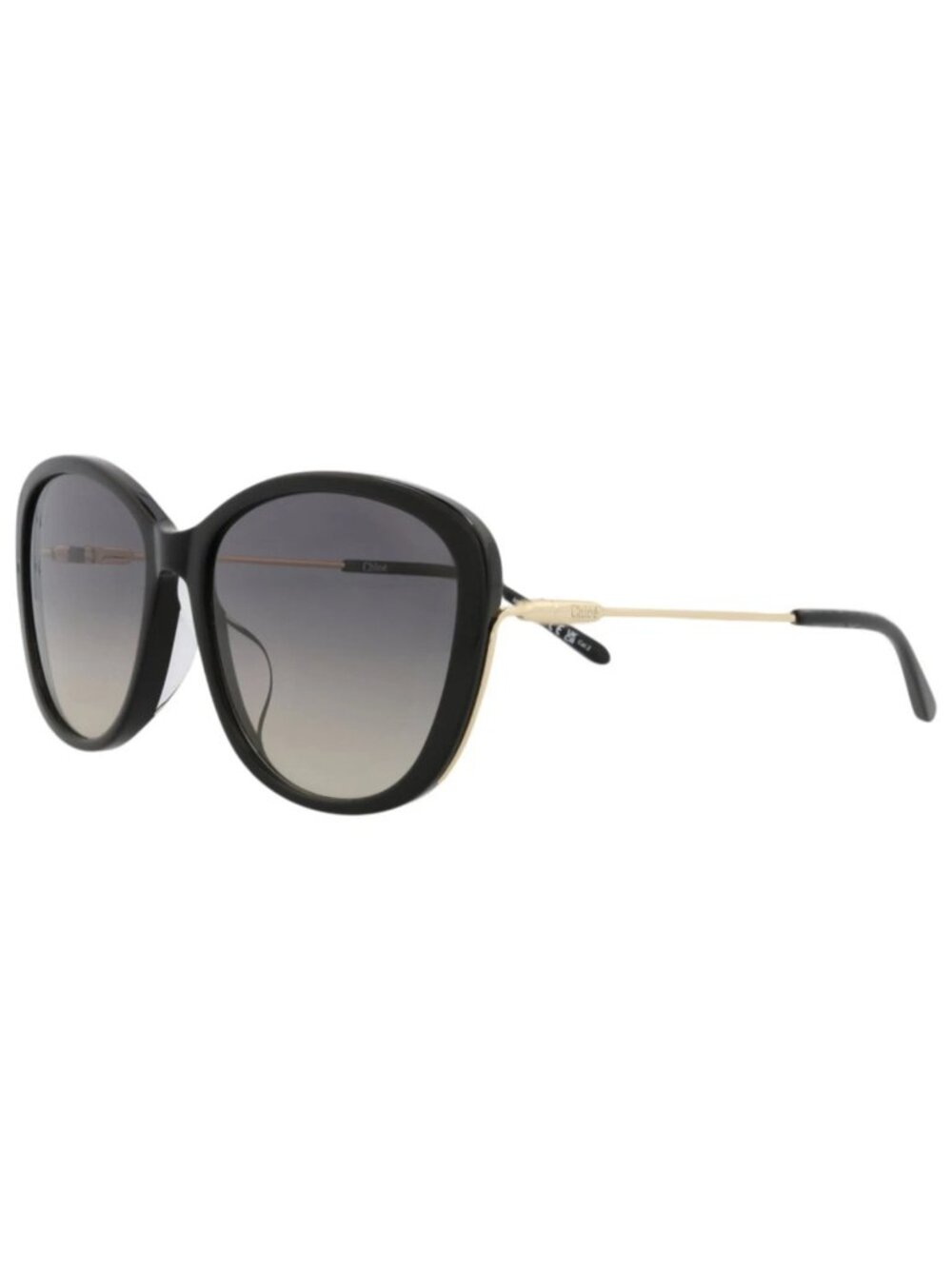 New Chloé Women's Sunglasses Round Oval Recycled Acetate Frame Black Gold Grey